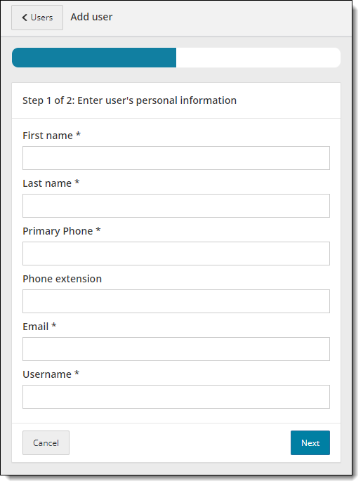 Enter user's personal information in step 1 of Add user page.